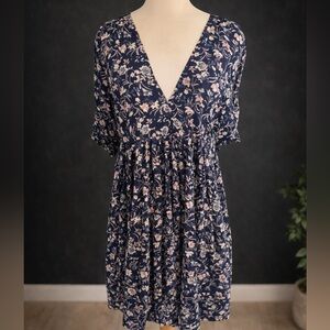 NATURAL LIFE Navy and Pink Floral Mini Dress NWOT XS/S with pockets